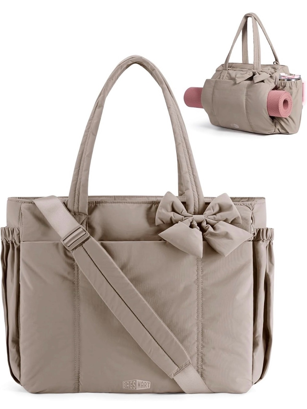 BAGSMART Crush Bow Tote Bag for Women, Puffer Travel Work Yoga Laptop Bag
